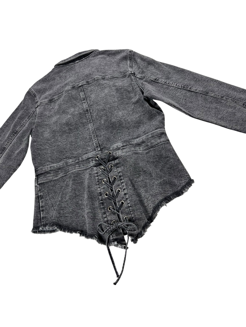 VENUS Y2K Biker-core Acid Wash Denim Jacket Lace Up Back Women’s Size 12 EUC